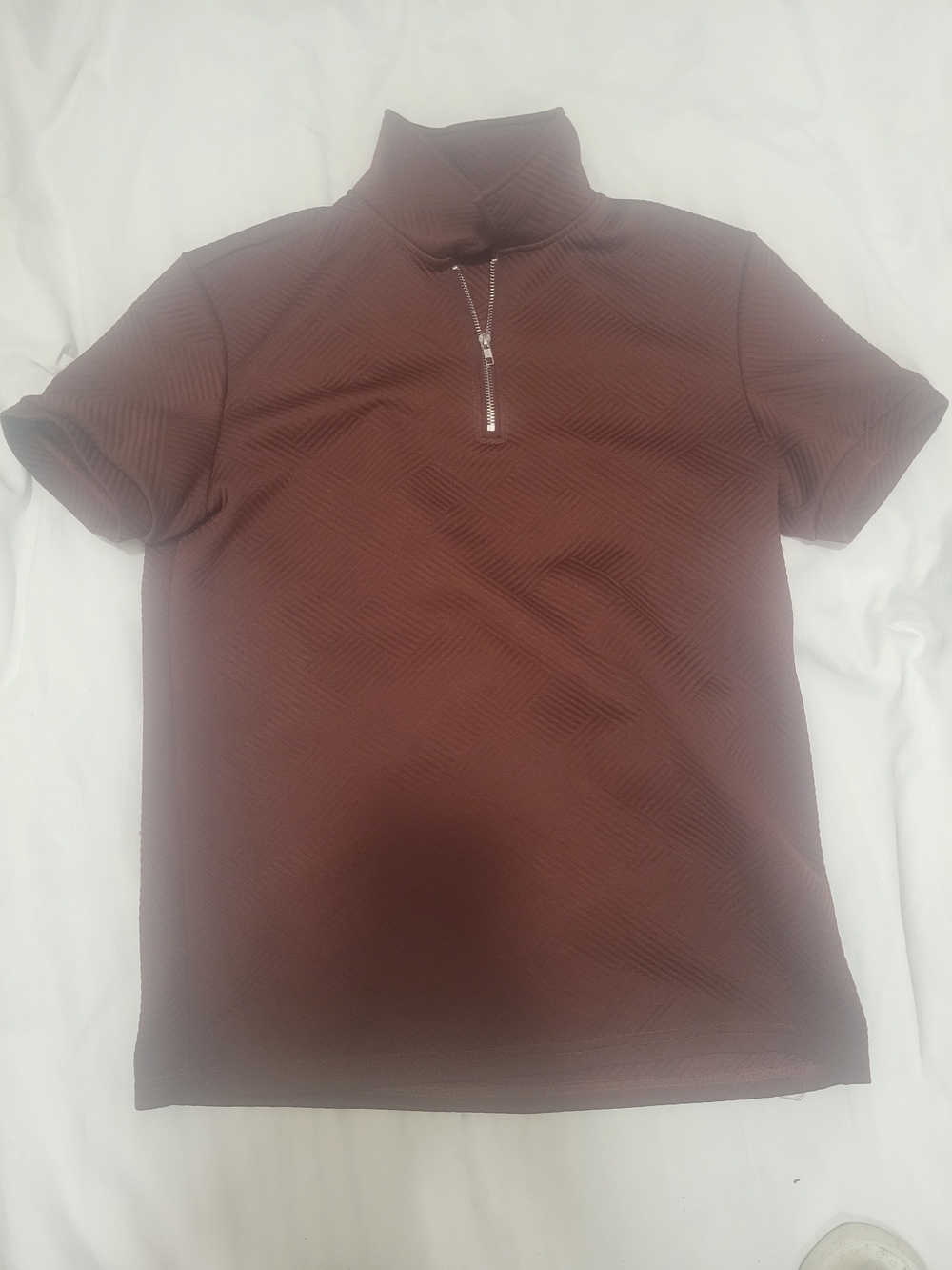 Men's Short-Sleeve Zip Mock Neck Polo - Brown